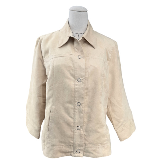 Coldwater Creek Tan‎ Snap Front Chamois Collared Jacket Womens Size 14 - Picture 1 of 11